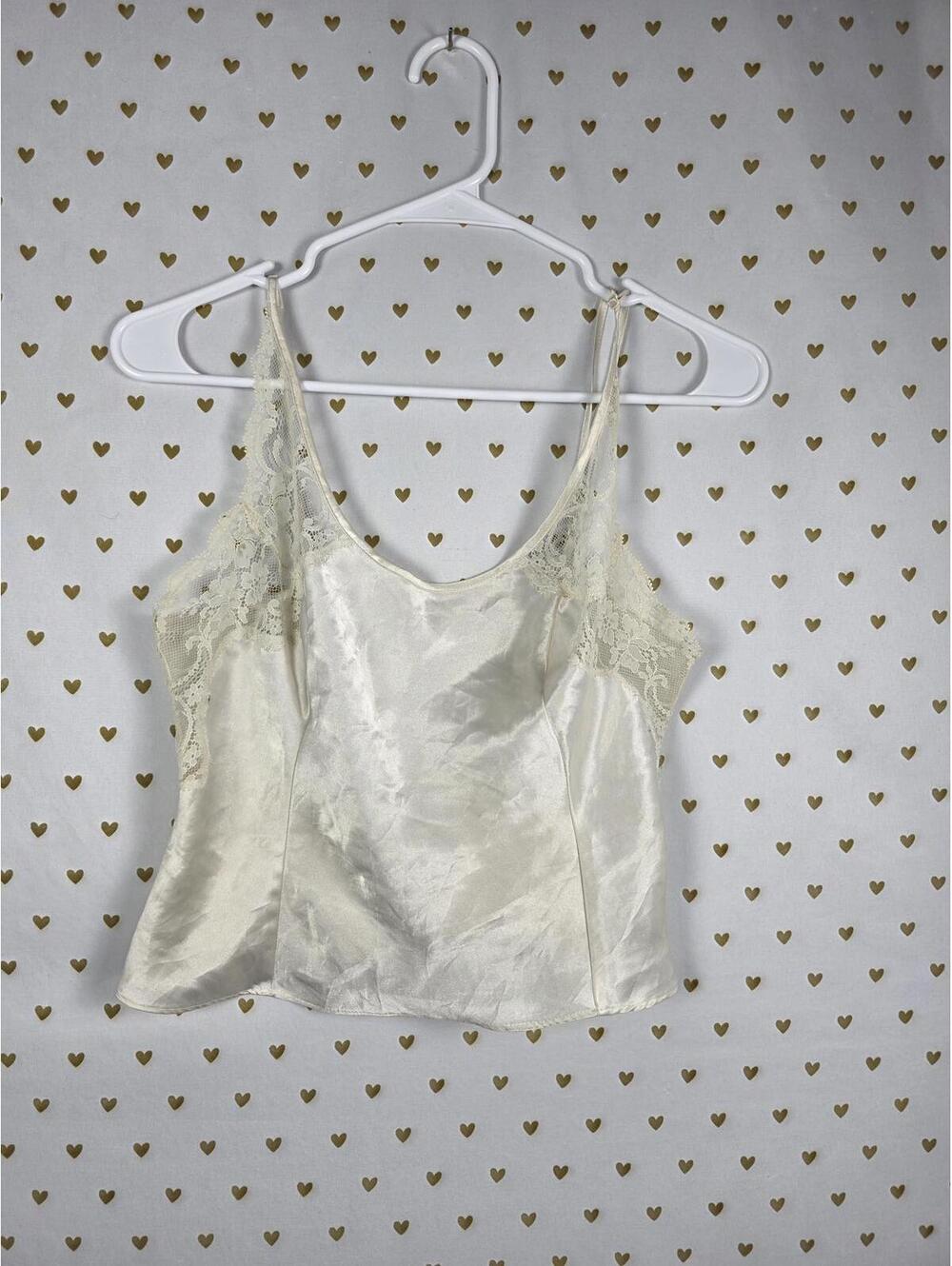 Victorias Secret HEART LABEL VINTAGE Satin Cream Babydoll Tank Top SMALL Y2K